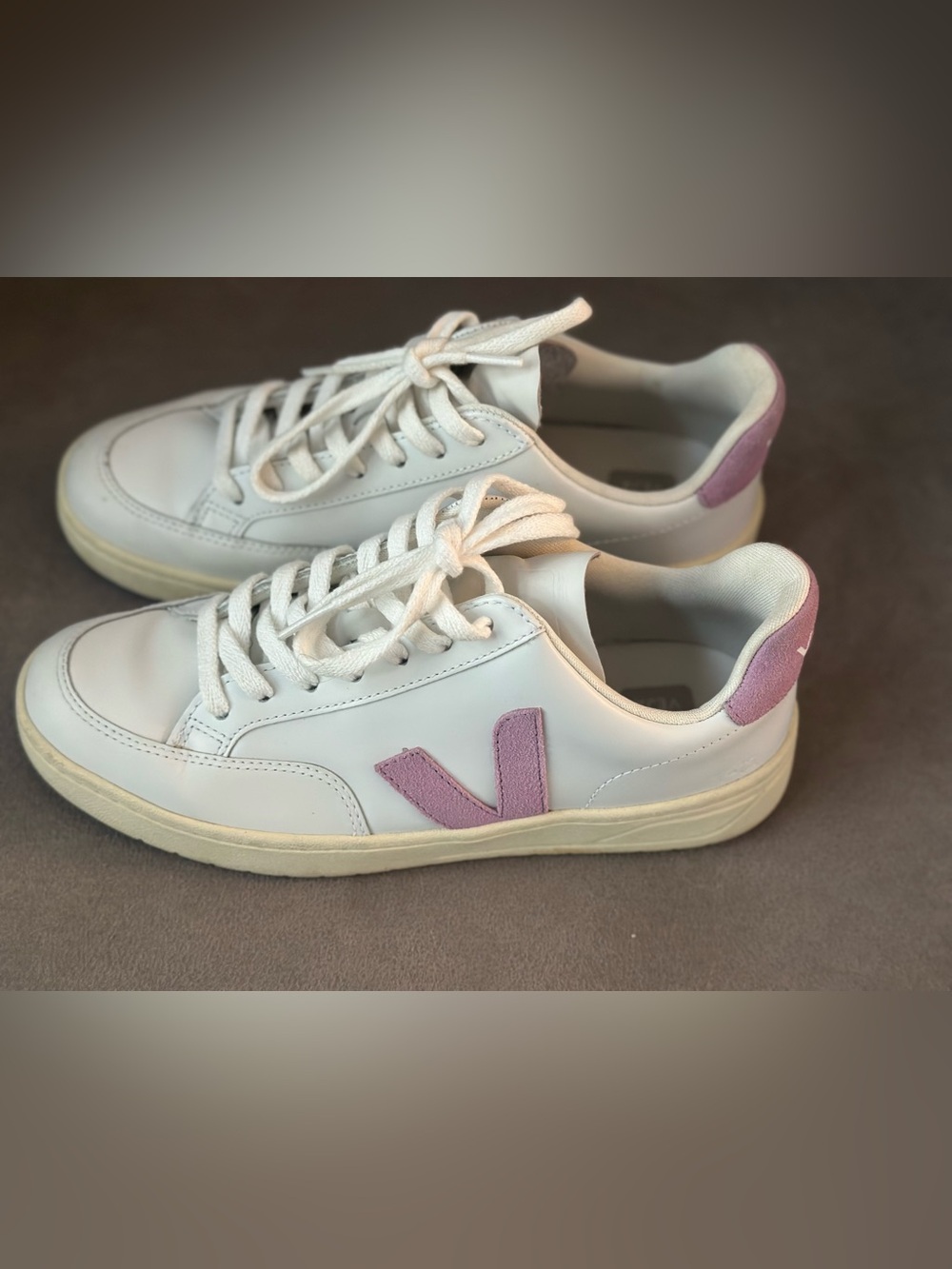 Veja Women's White Leather Sneakers with Lilac V Accent